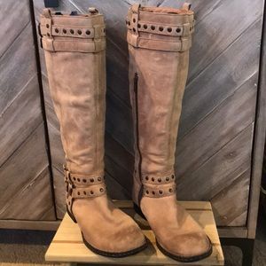 Tan studded below the knee boots